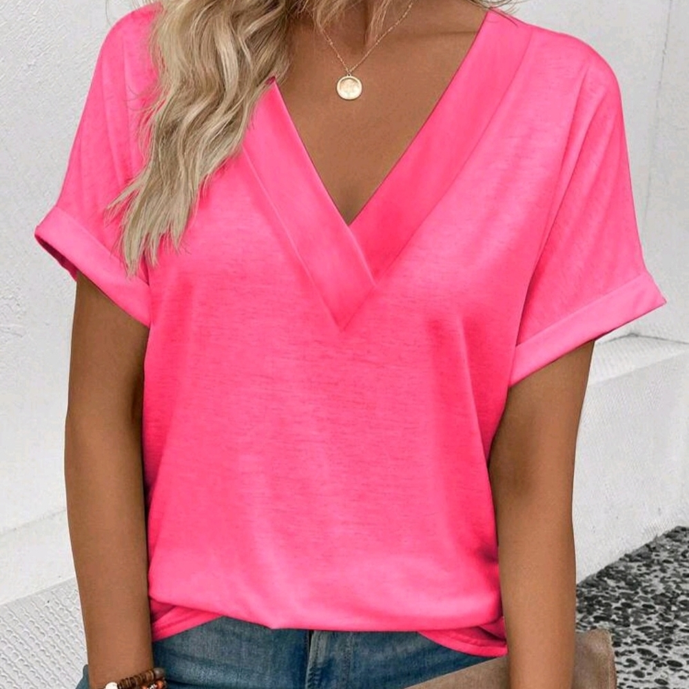 SHEIN Pink Flutter Sleeve Relaxed Tee